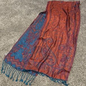 Colorful Cashmere Silk Paisley Scarf with Fringe